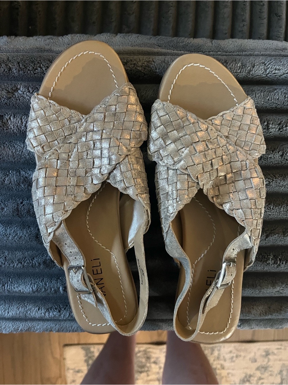 Vaneli Silver Metallic Woven Slingback Sandals